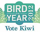 Bird of the Year logo, adapted to have an illustration of a kiwi either side of the 'bird of the year' slogan in the centre of the logo. 